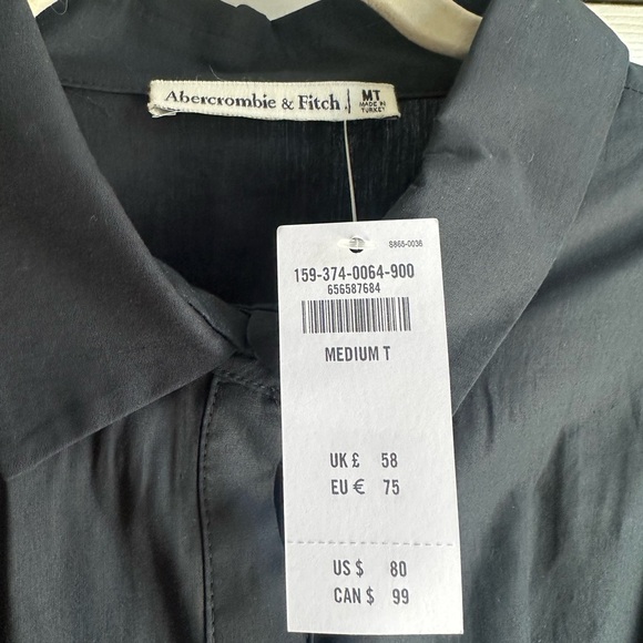 Abercrombie & Fitch Black Poplin ShirtDress, size M Tall - Picture 6 of 12